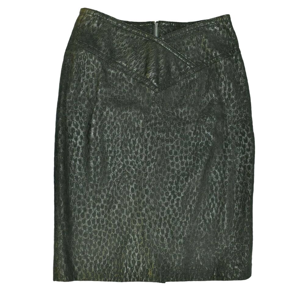 A6 Vintage BRUNO MAGLI Dark Green Genuine Textured Leather Pencil Skirt Size 12